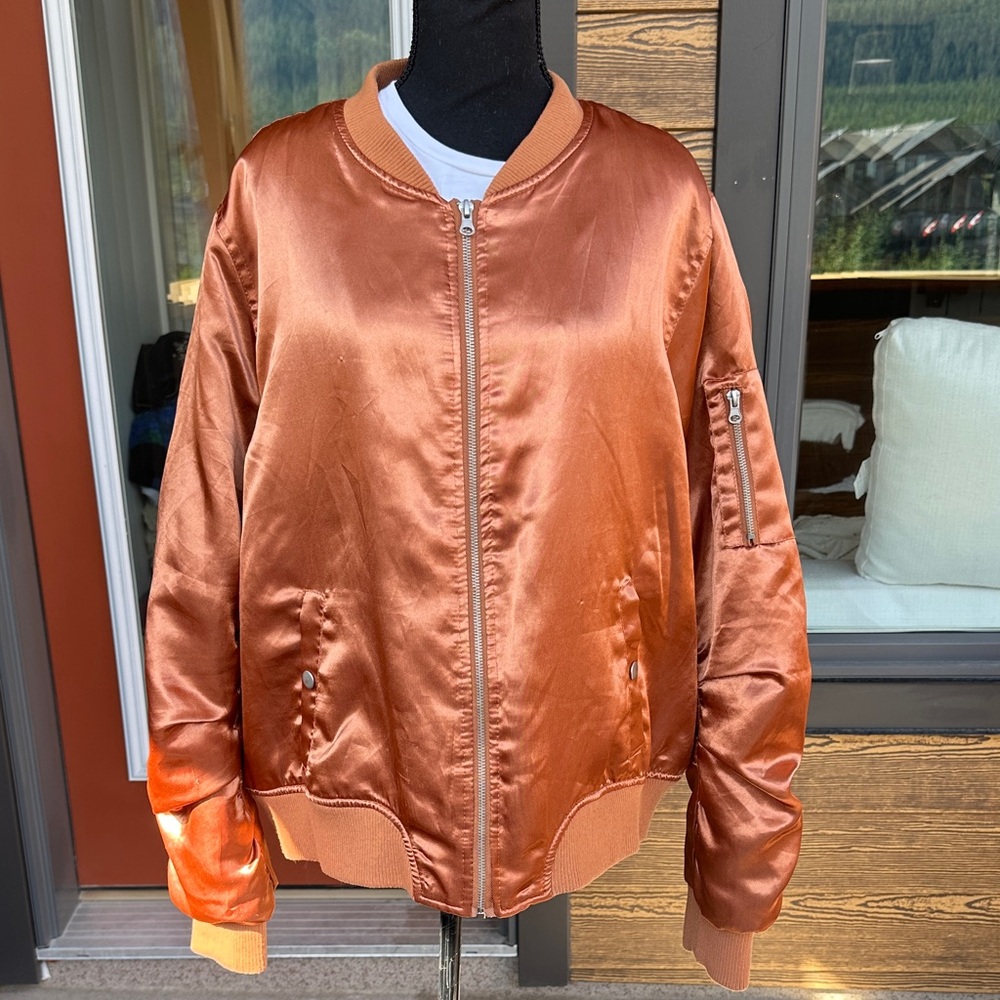 Vintage FOREVER 21 + Rust Copper Satin Bomber Women’s 2XL to 3XL